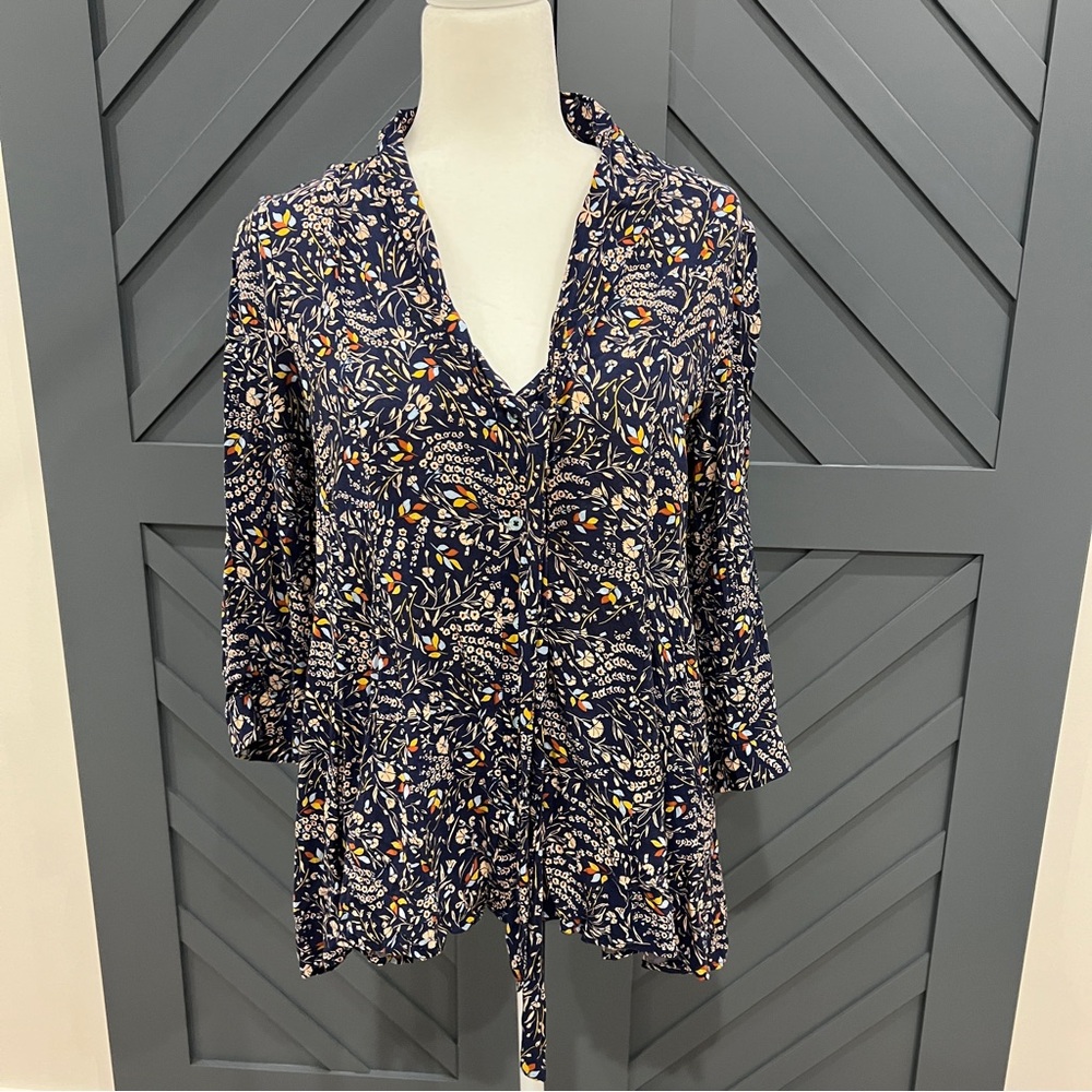 Anthropologie Navy Floral Blouse